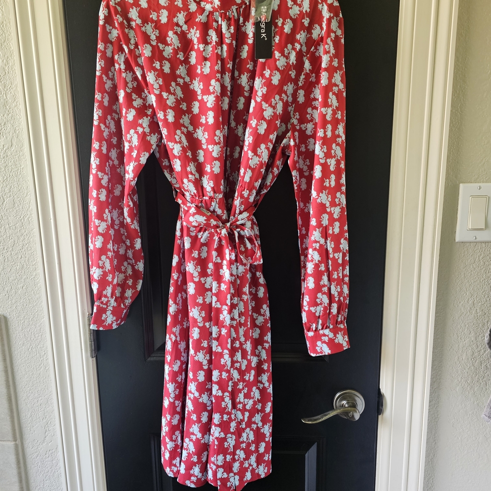 Allegra K Red Dress with White Floral Print